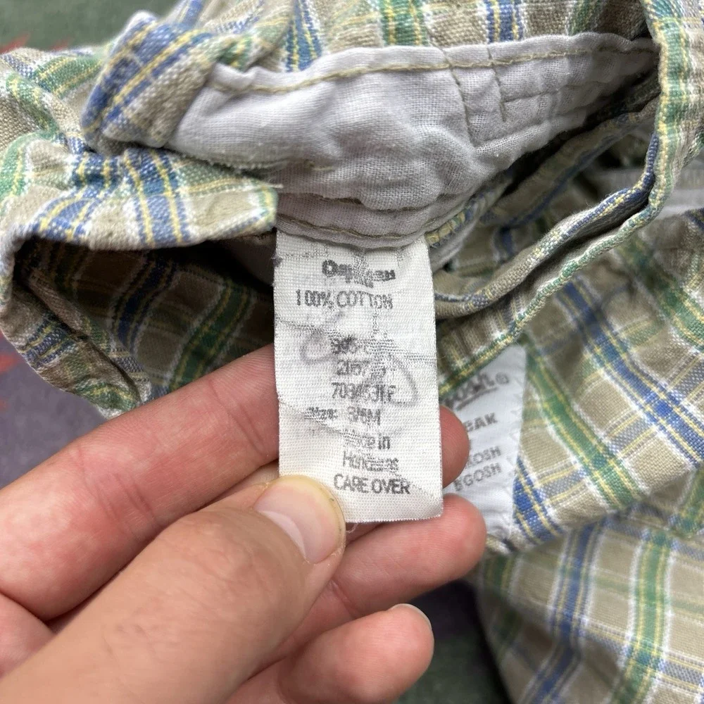 Vintage Oshkosh B'Gosh Overalls Baby 3-6 Months Beige Green Plaid Vestbak